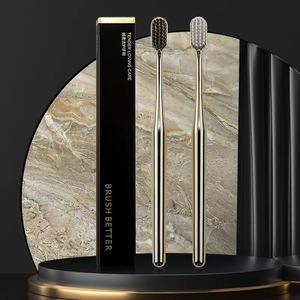 Brosse à dents de luxe pour adultes en métal doré et <span class=keywords><strong>argent</strong></span>é, poils souples, pour la maison, les voyages et l'hôtel - Product Image 2