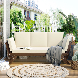 Chaise longue <span class=keywords><strong>de</strong></span> patio réglable en bois d'acacia, 3 positions inclinables, coussin en mousse épaisse, résistant à l'eau, canapé d'extérieur - Product Image 1