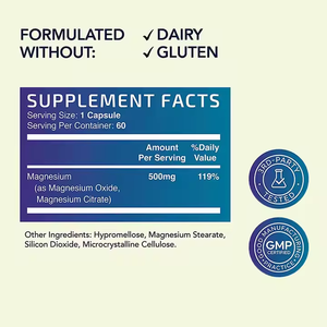 OEM/ODM Vegan Triple Magnesio Complejo 500mg Cápsulas Magnesio Glicinato Malato Citrato para Adultos Relajante Magnesio - Product Image 6