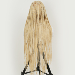 36 pouces #613 Blonde sans nœuds carré boîte tressée perruque pleine à la main Premium fibre synthétique léger sans colle perruque pour les femmes - Product Image 4