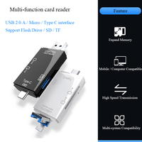 Lector de Tarjetas de Memoria 3 en 1 USB 2.0 Tipo C Micro USB TF Ranura SD Adaptador OTG 6 en 1 para Tableta Unidad Flash