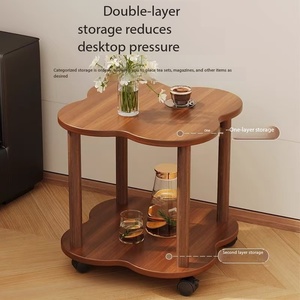 Mesa Auxiliar de Madera con Forma de Flor <span class=keywords><strong>y</strong></span> Ruedas, Mesa Auxiliar Móvil de 2 Niveles para Sala de Estar, Dormitorio, Espacios Pequeños, Mesa Auxiliar <span class=keywords><strong>Estrecha</strong></span> para Sofá - Product Image 4