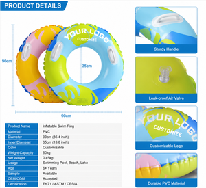 Anillo Inflable de PVC Personalizado de Fábrica, Flotador de Piscina Inflable Tipo Donut para Niños, Anillo de Neumático para Piscina, Flotadores de Piscina para Adultos - Product Image 6