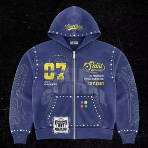 Áo hoodie nam thiết kế cao cấp 100% cotton mùa thu, khóa kéo tùy chỉnh, giặt acid, cổ tròn, dáng rộng, phong cách đường phố cổ điển, năng động - Product Image 3