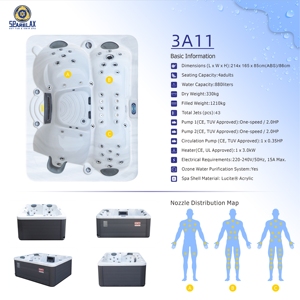 Bain à remous rectangulaire extérieur en acrylique durable pour la vente en gros, 13 unités par 40HQ, grande capacité, baignoires de massage pour 4 personnes, salle de bain - Product Image 2