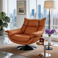 Fauteuil simple marron italien pour la maison, chaise de salon en cuir pivotante pour lecture et détente
