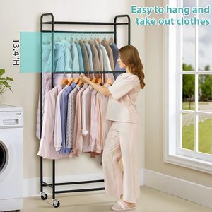 <span class=keywords><strong>Design</strong></span> moderno soggiorno armadio portatile appendiabiti pesante rotolamento doppio asta lunghi appendiabiti - Product Image 3