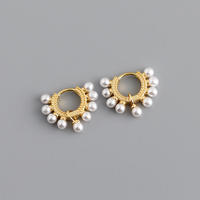 Nouvelle mode 925 argent Sterling perle cercle Vintage boucles d'oreilles créoles bijoux fins gracieux 14k or perle boucles d'oreilles