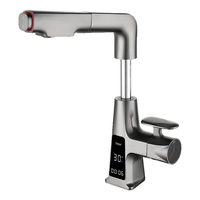 Robinet de lavabo moderne de luxe à poignée unique et à trou unique, à poser sur le plan, finition brossée, eau chaude/froide, cartouche céramique, lumière LED