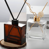 Bouteille diffuseur de parfum rectangulaire de luxe en verre plat 100ML 200ML, conteneur vide personnalisé avec revêtement ambré pour parfum d'ambiance domestique