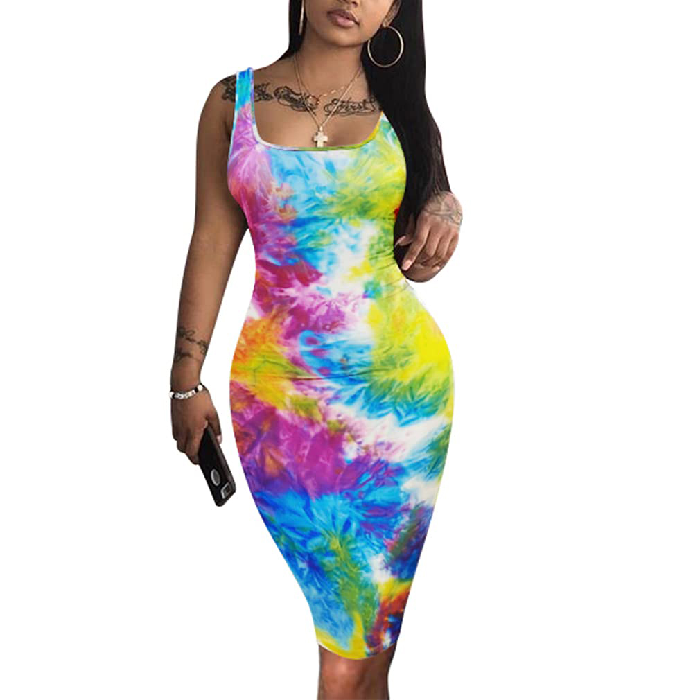 Женское сексуальное облегающее платье-майка без рукавов базовое Клубное платье средней длины облегающее платье