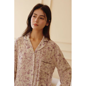 Ensemble de pyjama et de vêtements de détente pour femmes SMOOTH en fibre de bambou, <span class=keywords><strong>double</strong></span> <span class=keywords><strong>gaze</strong></span>, imprimé violet, manches longues - Product Image 6