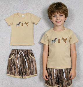 Ensemble 2 pièces T-shirt et short brodés Canards Mallard pour bébé garçon, style décontracté d'été, collection RTS Boutique, tenues assorties pour frères et sœurs - Product Image 4