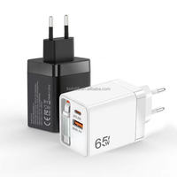 Chargeur de téléphone portable GaN 65W PD QC3.0 à charge rapide avec câble de charge Type-C rétractable pour iPhone Samsung Ordinateur portable