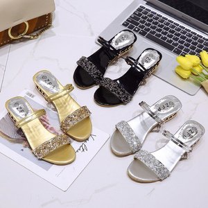 Sandales mules à <span class=keywords><strong>talon</strong></span> bas et bout carré pour femmes en gros |   Sandales à talons élégantes pour soirée, avec décorations en strass et lanières scintillantes - Product Image 3