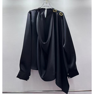 Chemisiers décontractés à manches longues NPF pour femmes, chemises unies, hauts pour femmes, 100% satin de soie brodé, anti-rides, respirant - Product Image 5