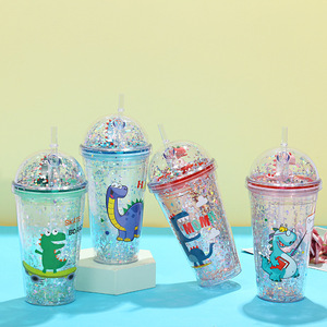 Offre Spéciale gobelet en plastique à motif de <span class=keywords><strong>dinosaure</strong></span> bouteille d'eau mignonne à double couche avec paille - Product Image 5