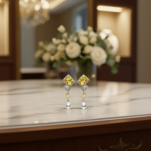 Boucles d'oreilles pendantes géométriques en or blanc avec zircon taillé en poire pour femmes, bijoux de fête, style classique, boucles d'oreilles en alliage tendance - Product Image 2