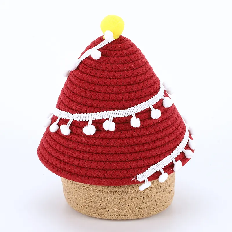 Commercio all'ingrosso albero decorativo di natale corda di cotone tema stoccaggio cesto regalo forniture per decorazioni natalizie