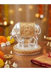 Shree Kamdhenu Cow Idol <b>Gold</b> and Silver Plated Hindu Religious <b>Statue</b> for Home Temple Puja Vastu Decor Gift by RK International - Product Image 5