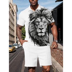 Conjunto Deportivo de Verano Personalizado para Hombre, 2 Piezas, Pantalones Cortos Ligeros y Transpirables, Camiseta Polo con Estampado Digital de León - Product Image 2
