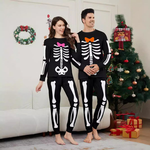 Conjunto de <span class=keywords><strong>Pijamas</strong></span> Suaves de Otoño <span class=keywords><strong>para</strong></span> Padres e Hijos, Diseño de Calaveras y Huesos Estilo Europeo Americano, Disfraz <span class=keywords><strong>para</strong></span> <span class=keywords><strong>Adultos</strong></span>, Niños y Bebés - Product Image 2