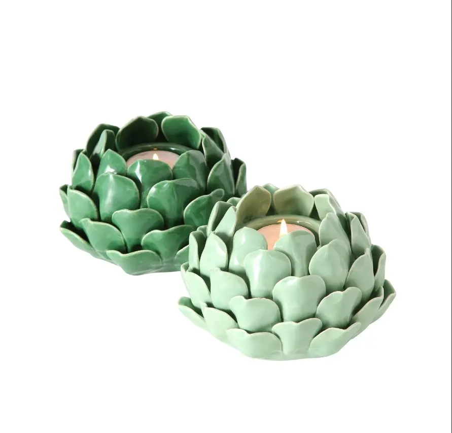 Handmade candlestick kitchen home furnishings Artichoke Ceramic Tealight Candle Holder Light Green or Dark Green