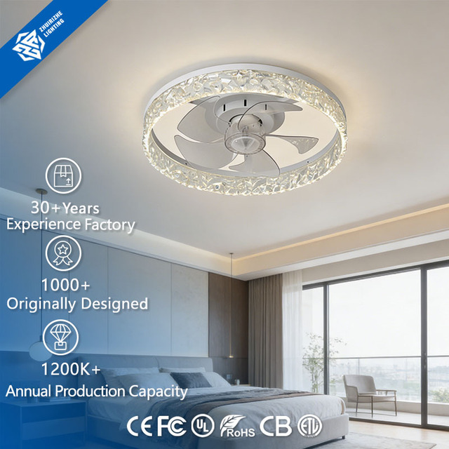Modern 20inch LED Ceiling Fan Light Glacier Ring Design Remote Control Low Noise (29dB) High Airflow 5 Blades Dimmable