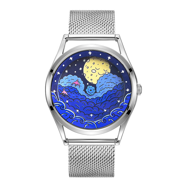 Quartz Watch for Men and Women Cartoon Design Alloy Case Stainless Steel Strap Pointer Dial Waterproof