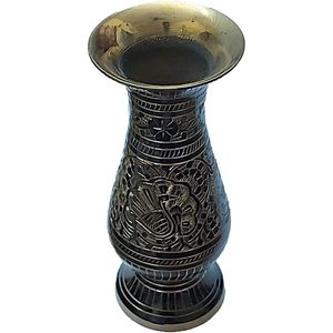 Florero de latón antiguo hermoso hecho a mano de 7 pulgadas Bidri Nakkashi ilustraciones hogar Oficina Decoración Metal Showpiece Pot - Product Image 1