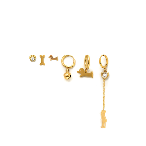 Boucles d'oreilles créoles et puces d'oreilles en acier inoxydable plaqué or avec breloques animales, pendentif chien en cristal en forme de patte et d'os, ensemble de bijoux tendance - Product Image 2