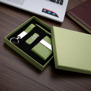 Promotional Corporate Business Luxury Gift Sets Custom Logo PU Leather Card Holder USB Flash Drive Ballpen & Keyholder