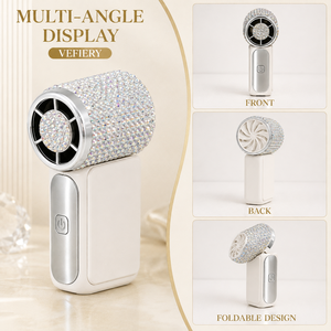 Mini ventilateur portable de luxe avec strass, 100 vitesses, rechargeable par USB, écran LED, batterie 2000 mAh, pour usage domestique et extérieur - Product Image 4