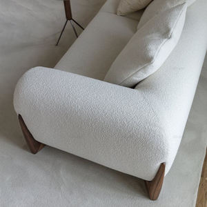 Sofás de Lujo de Alta Calidad para Sala de Estar con Estructura Moderna de Nogal y Tela Bouclé Tipo Teddy de Lino, Conjunto de Sofás y Sillón para Villa - Product Image 2