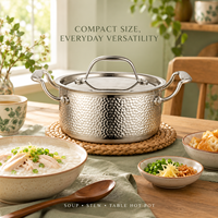 WOXIANG Marmite à fondue surélevée 16 cm en acier inoxydable 3 couches à rayures martelées pour une cuisson uniforme et des repas de table