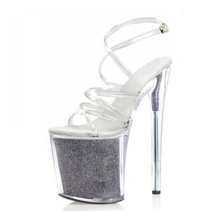 Piattaforma con paillettes colorate <span class=keywords><strong>tacco</strong></span> alto 20 cm anello piede fibbia tacchi alti sexy tubo d'acciaio danza tacchi alti sandali grandi da donna - Product Image 5