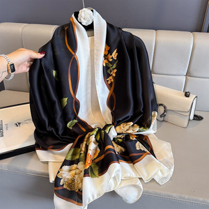 <span class=keywords><strong>2025</strong></span> Mới Ưa Thích Hoa In Chiếc Khăn Lụa Cho Phụ Nữ Dài Lớn 180*85Cm Lụa Polyester Khăn Hijab Mùa Hè Trọng Lượng Nhẹ Khăn Choàng - Product Image 1