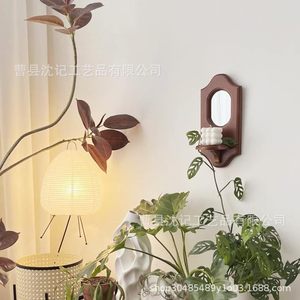 Wooden Retro <b>Wall</b> <b>Mounted</b> <b>Shelf</b> With Mirror For Candles Plants Home Decor Bedroom Living Room Storage Organizer - Product Image 1