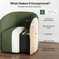 Fauteuil pivotant moderne surdimensionné en bouclette avec rangement dissimulé, rotation à 360°, dossier haut et pieds sur pieds – Idéal pour optimiser l'espace de votre salon