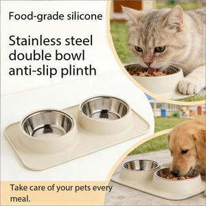 Gamelle double en acier inoxydable pour animaux domestiques, en silicone <span class=keywords><strong>de</strong></span> qualité alimentaire avec tapis <span class=keywords><strong>de</strong></span> repas et protection du cou, adaptée aux chats et aux <span class=keywords><strong>chiens</strong></span> - Product Image 5
