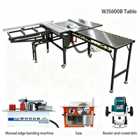 Scie à table coulissante de précision pliable WJ600B avec bras oscillant, certifiée CE, double moteur, sans poussière, pour le travail du bois, avec établi extensible