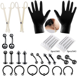 Kit de herramientas y agujas <span class=keywords><strong>para</strong></span> <span class=keywords><strong>piercing</strong></span> corporal de acero quirúrgico <span class=keywords><strong>para</strong></span> nariz, septum, labio, ceja, lengua, ombligo, pezón y aretes - Product Image 2