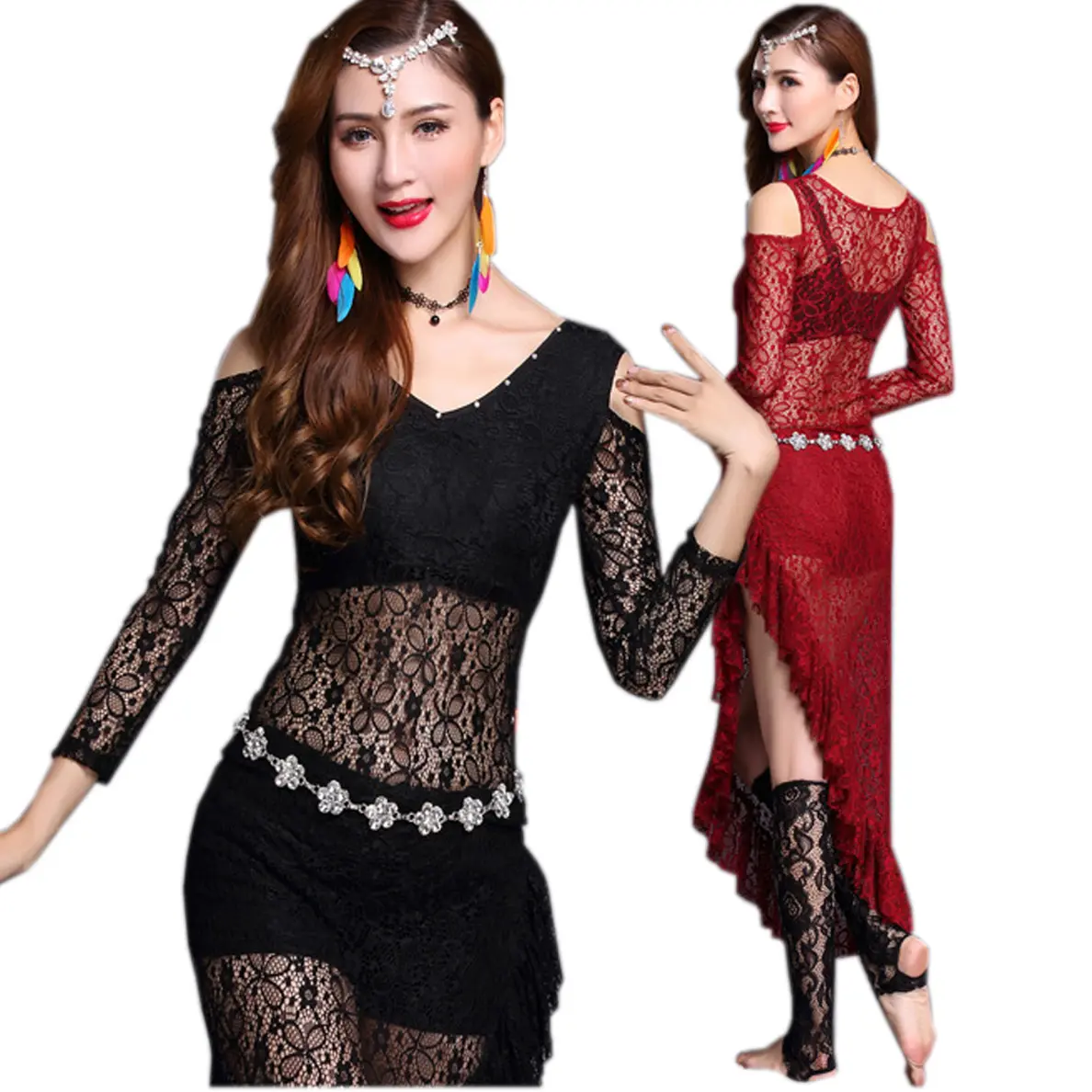 Long Sleeve Off The Shoulder Practice Training Lace Clothes For Dancer Daily wear