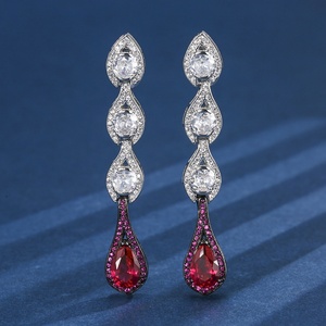 Fashion Statements Jewelry Eco-friendly Copper Pear Cut 6*9mm <b>Red</b> Zircon Black Gold & Silver Plated Two Tone <b>Drop</b> <b>Earrings</b> - Product Image 4