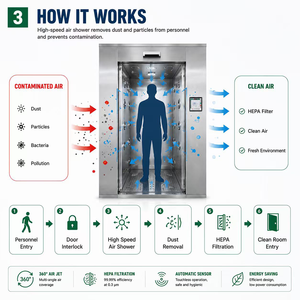 Cabina de Ducha de Aire de Acero Inoxidable para 2 Personas, para Cuartos Limpios de la Industria Farmacéutica y Alimentaria, con Control Automático PLC y Alta Velocidad - Product Image 3