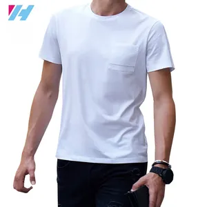 Yihao venta al por mayor de bolsillo en el pecho tendencia camiseta blanca puede venir a personalizado corto Camiseta Hombre