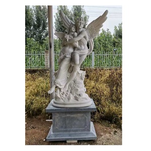 热卖设计天然石材大理石丘比特和普西雕塑花园装饰手工雕刻真人大小的爱神和丘比特雕像 - Product Image 2