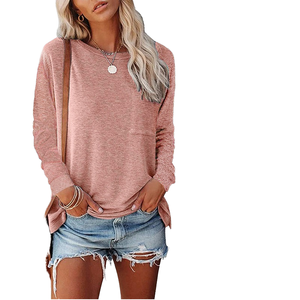 <b>Women's</b> Custom Logo Polyester <b>Long</b> Sleeve <b>T</b>-<b>Shirt</b> for Fall Solid Color Loose Fit Casual Base Layer for Group Activities - Product Image 2