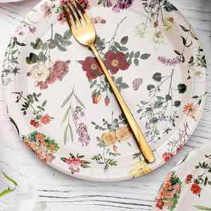 FDA Approved 9-Inch White CMYK Watercolor Floral <b>Disposable</b> <b>Plate</b> 350gsm Party Supplies - Product Image 4