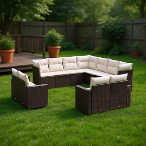 Set Divano da Esterno in Rattan PE 94.1 X 94.1 X 27.2 Pollici, Impermeabile, Design Contemporaneo con Cuscini in Schiuma ad Alta Densità - Product Image 2